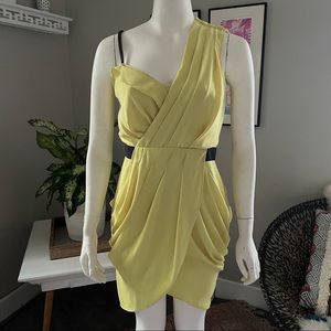 Rachel Roy Yellow Asymmetrical Pleated One Shoulder Dress | Sz. 4 | Black & Neon